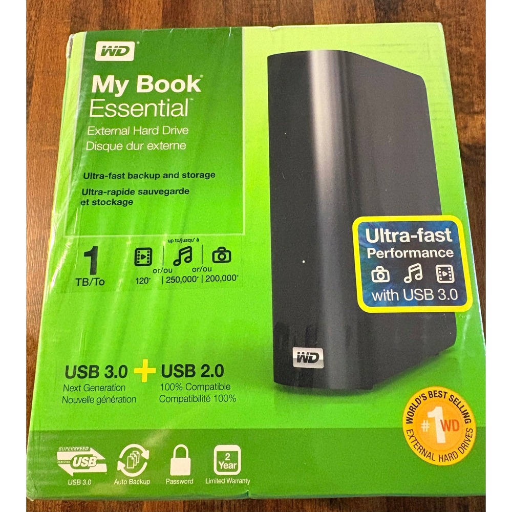 WD My Book Essential 1TB External Hard Drive USB 3.0 WDBACW0010HBK-NESN Black